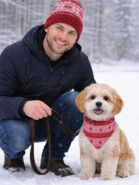 NWOT Matching Holiday Set: Nordic Snowflake Adult Beanie & Dog Bandana